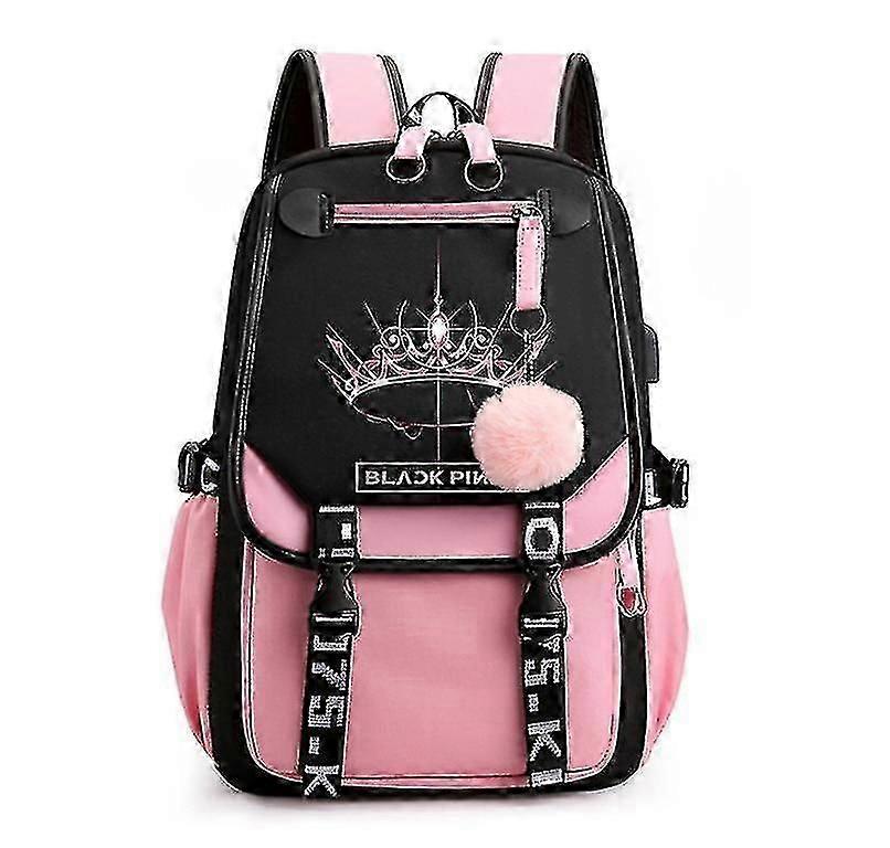 Blackpink حقيبة ظهر حقيبة كمبيوتر محمول حقيبة مدرسية حقيبة مكتبية مع منفذ سماعة شحن USB