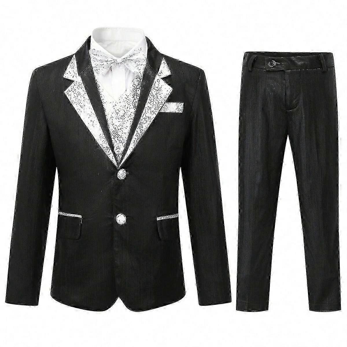 Sliktaa Boys 4Pce Tuxedo Suit Metallic Brushed Blazer and Paisley Vest and Pants