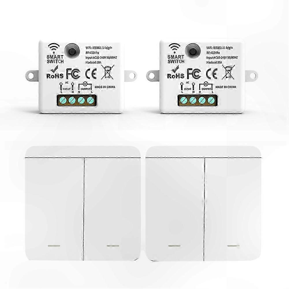 2-Pack 433MHz Wireless Wall Switch with 2-Gang Panel and LED Remote for Lighting Control