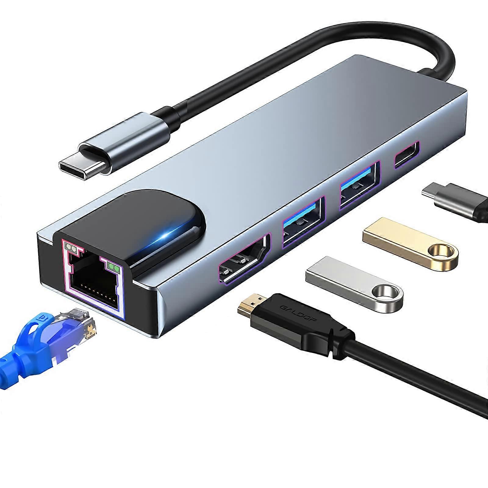 USB C Hub Multiport Adapter, 4K HDMI Docking, RJ45 Ethernet, USB 3.0, 100W PD, for MacBook Pro/Air, iPad Mini 6, Surface Pro