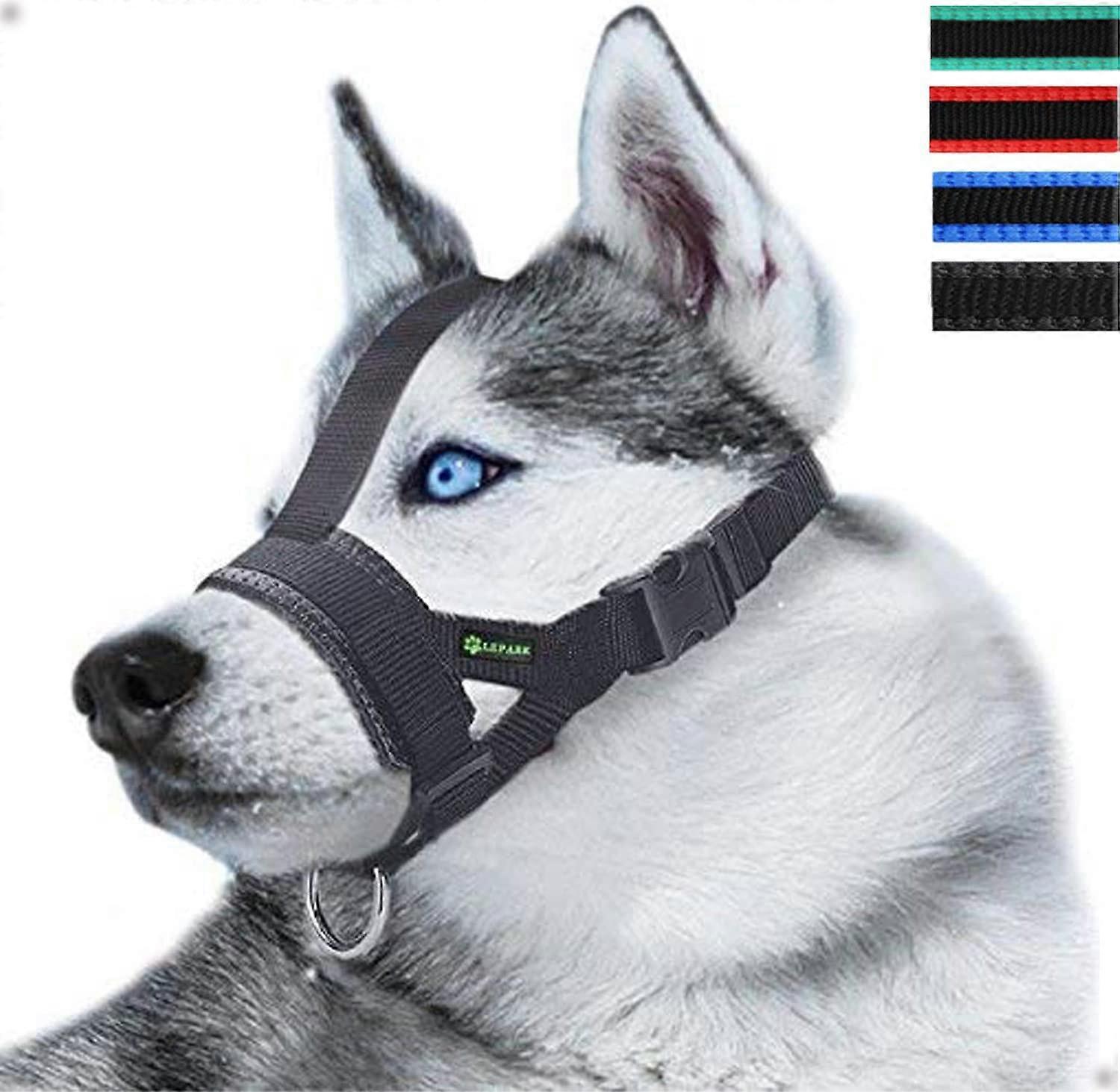 Nylon Dog Muzzle With Head Strap For All Dog Sizes, Durable Adjustable To Prevent Biting Chewing Barking, Black