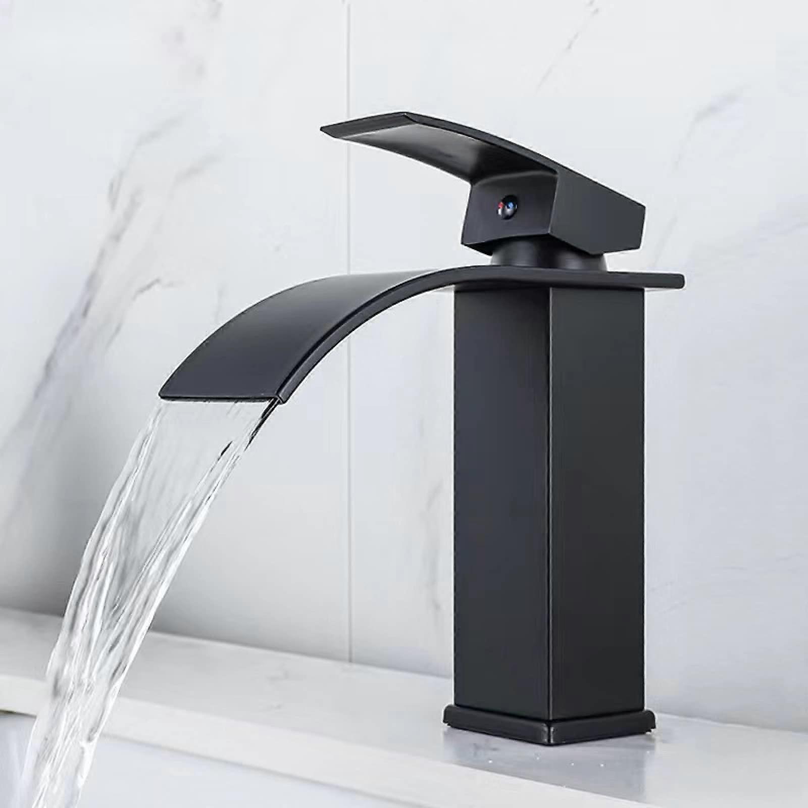 Waterfall Basin Sink Mixer Stainless Steel Basin Faucet Black Single Handle Hot And Cold Model Short Commemoration Day