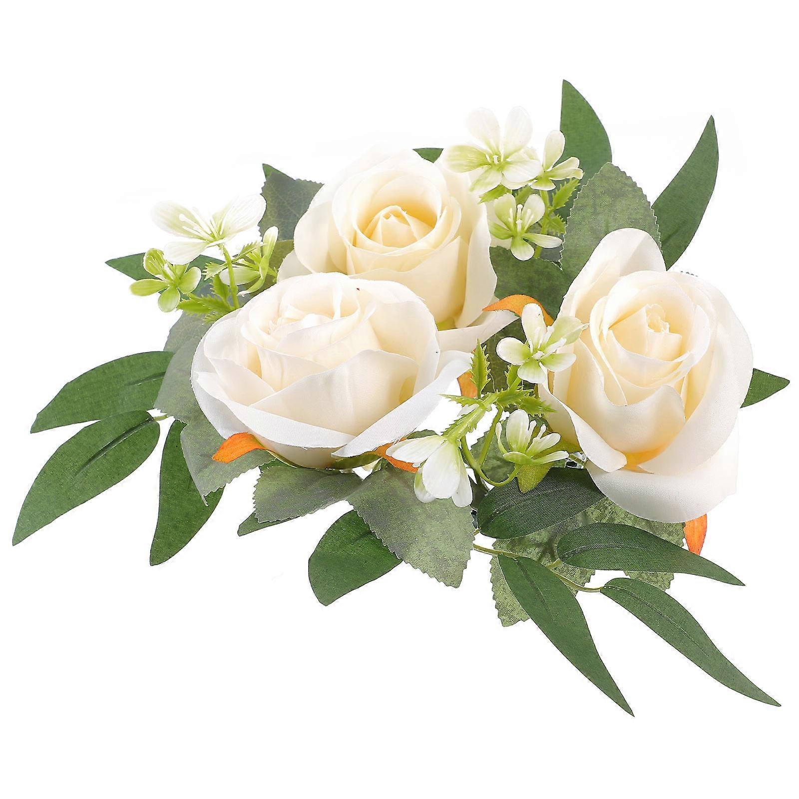 Decorative Candle Ring Artificial Flower Candle Wreath 5Pcs Set