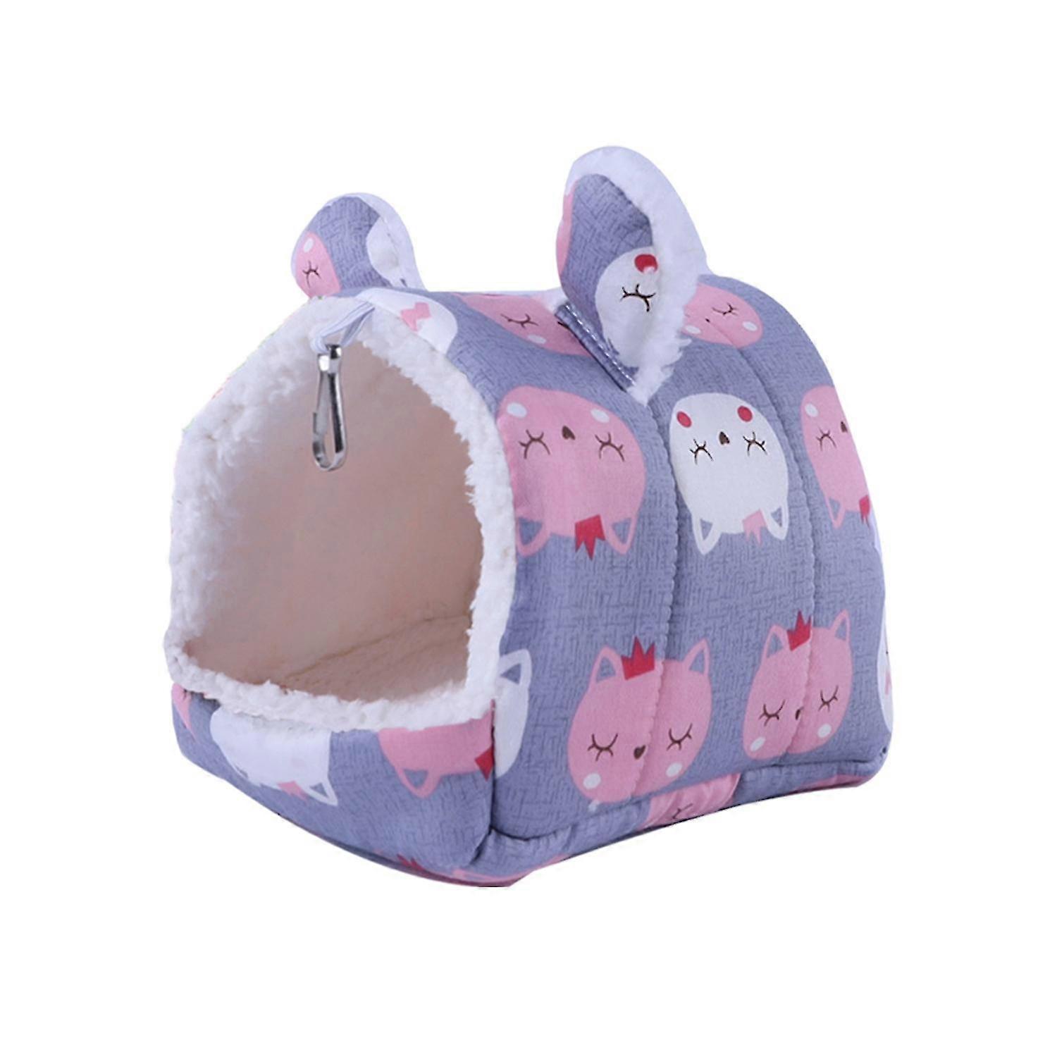 Cozy Hamster Nest Semi-enclosed with Hanging Hook Cartoon Printed Comfortable Pet Bed for Cold 2025