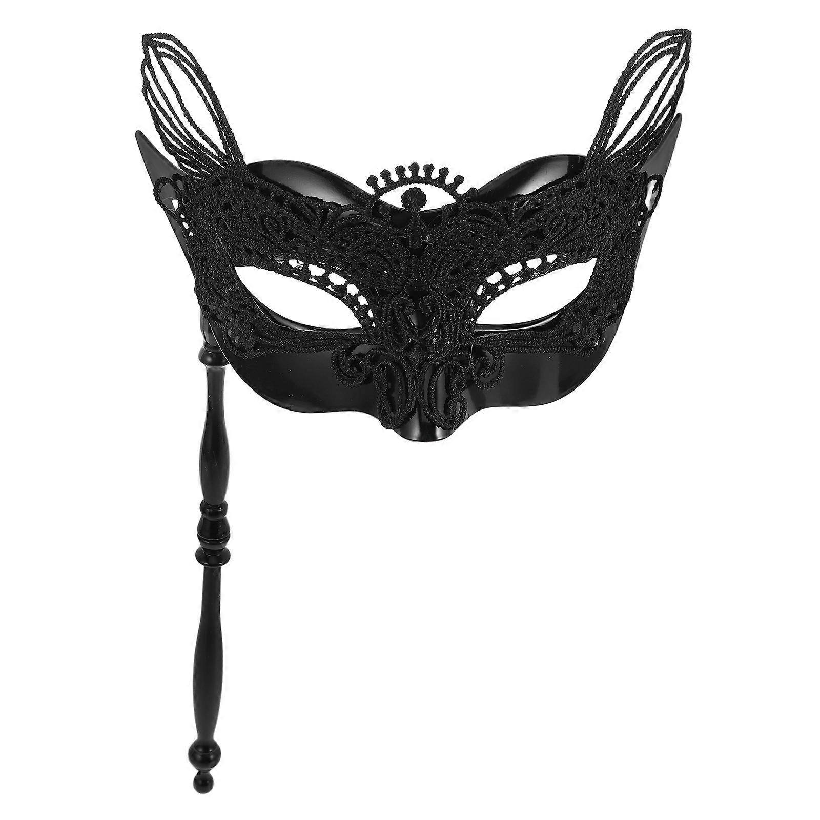 Masquerade Mask for Women Black Lace with Handheld Stick 2Pcs Party Use