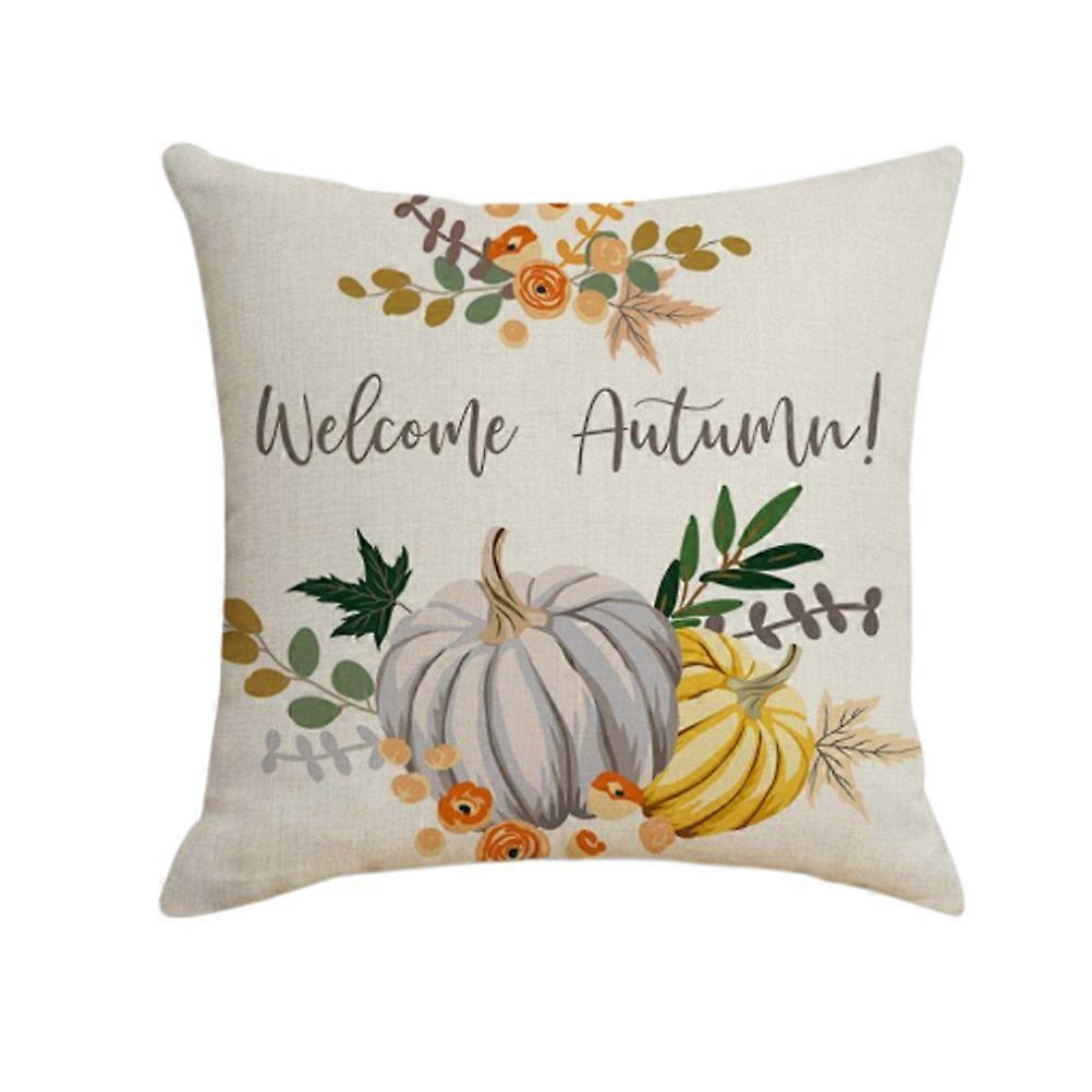 Pillow Case Linen Material Leaves and Pumpkin Pattern for Protection 2Pcs