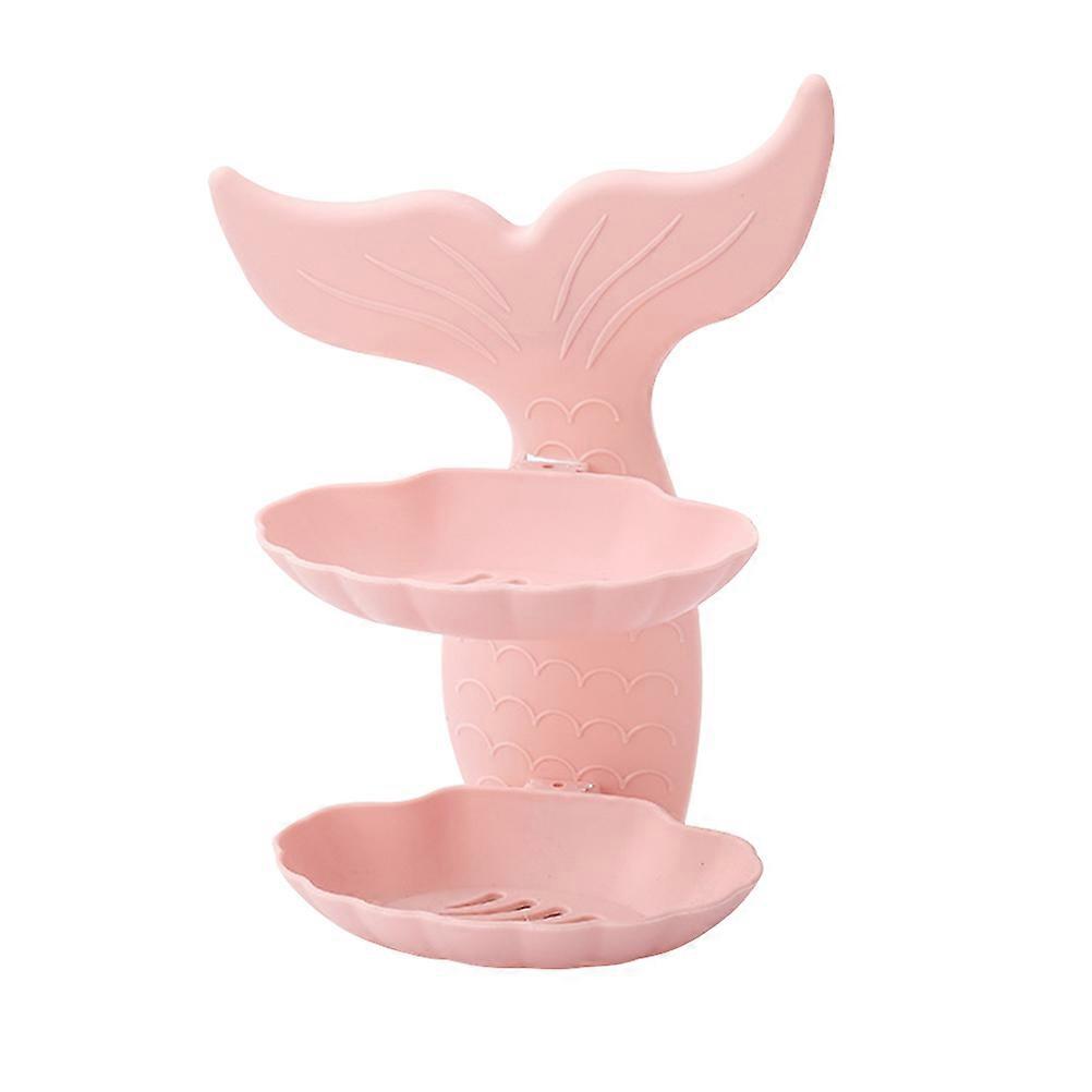 Plastic Soap Dish Mounted for Home 3Pcs Double Layer Pink