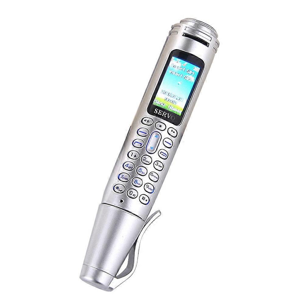 Pen Shape Mini Mobile Phone Silver with Speaker Dialer for Music Play Use