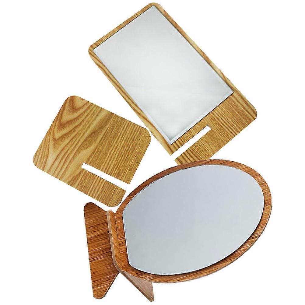 Desktop Makeup Mirror Set Of 4 Assorted Color Wooden Foldable Surface For Women Grooming And Beauty Routine