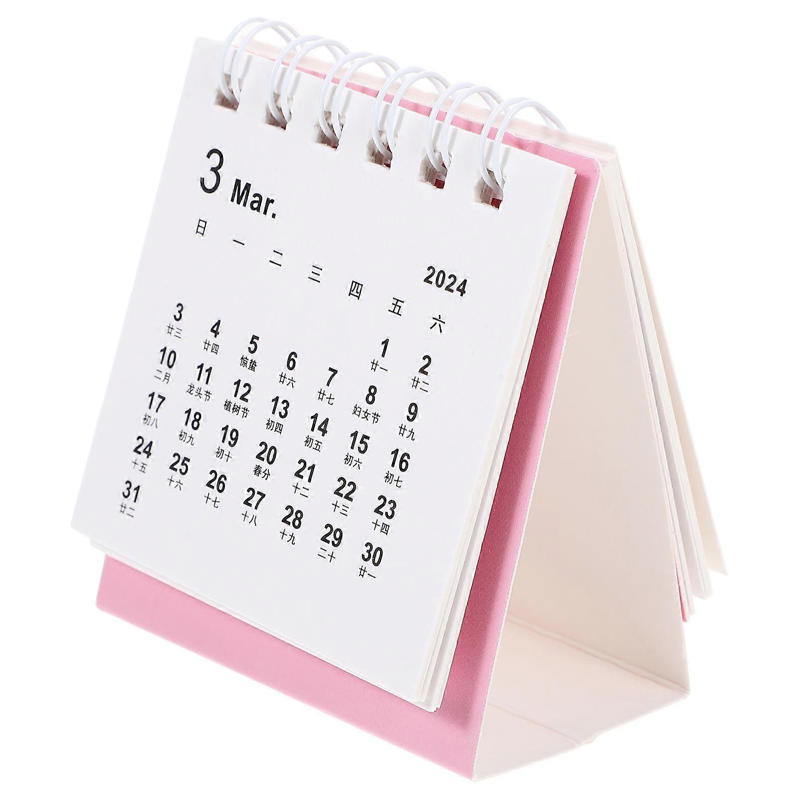 Standing Calendar Desktop Calendar for Home Use 2Pcs Pink Paper Design