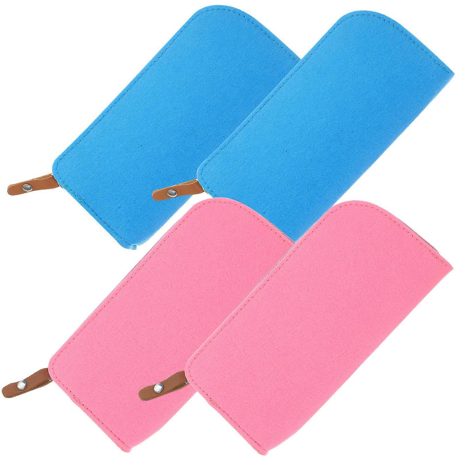 Multi-Function Pencil Bag Organizer Storage Bag For Outdoors Felt Pink 4Pcs