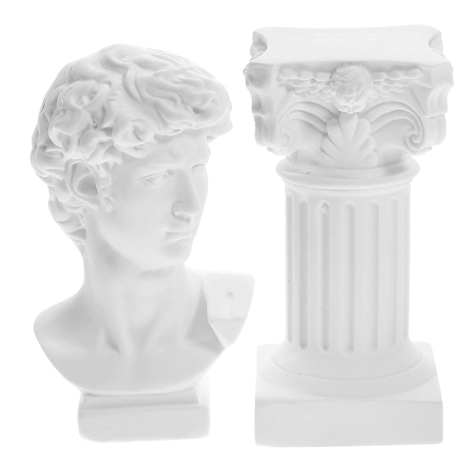 David Statue Resin Sculpture Roman Column Decorative 2Sets for Decoration