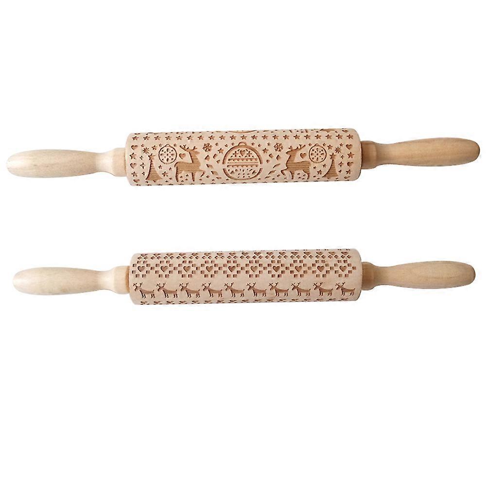 Creative Wooden Dough Roller Pin Embossed Rolling Pin for Kitchen 3Pcs