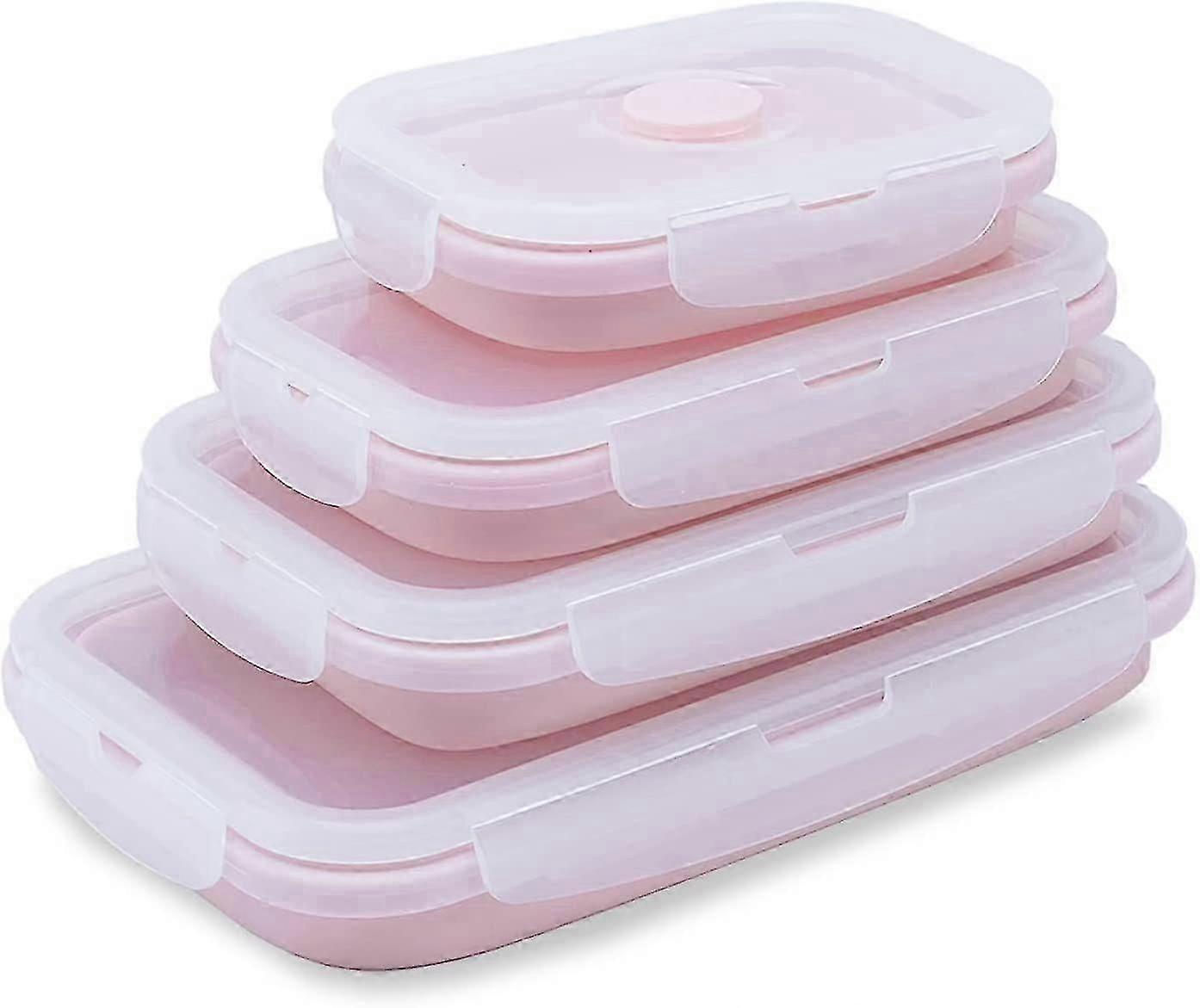 Set of 4 Collapsible Silicone Food Storage Container With BPA Free, For Microwave & Freezer & Dishwasher Safe - Pink-Good