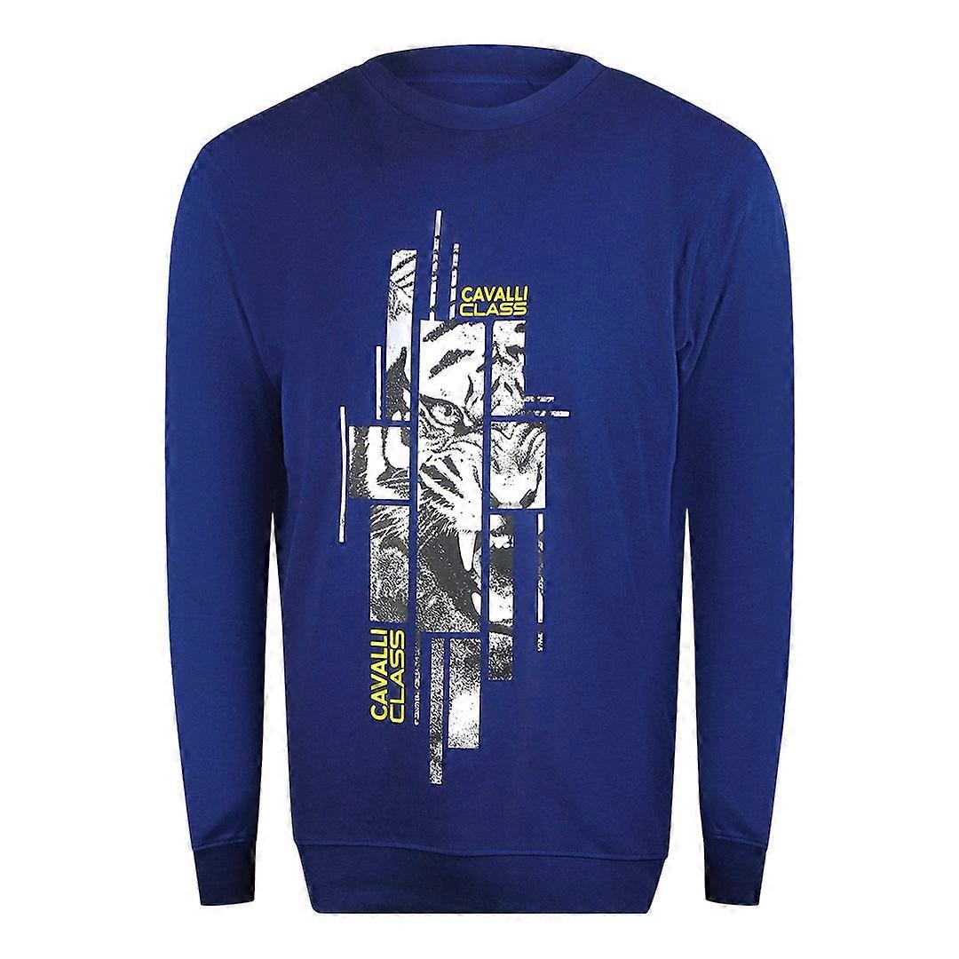 Cavalli Class Splintered Tiger Graphic Iris Blue Sweatshirt