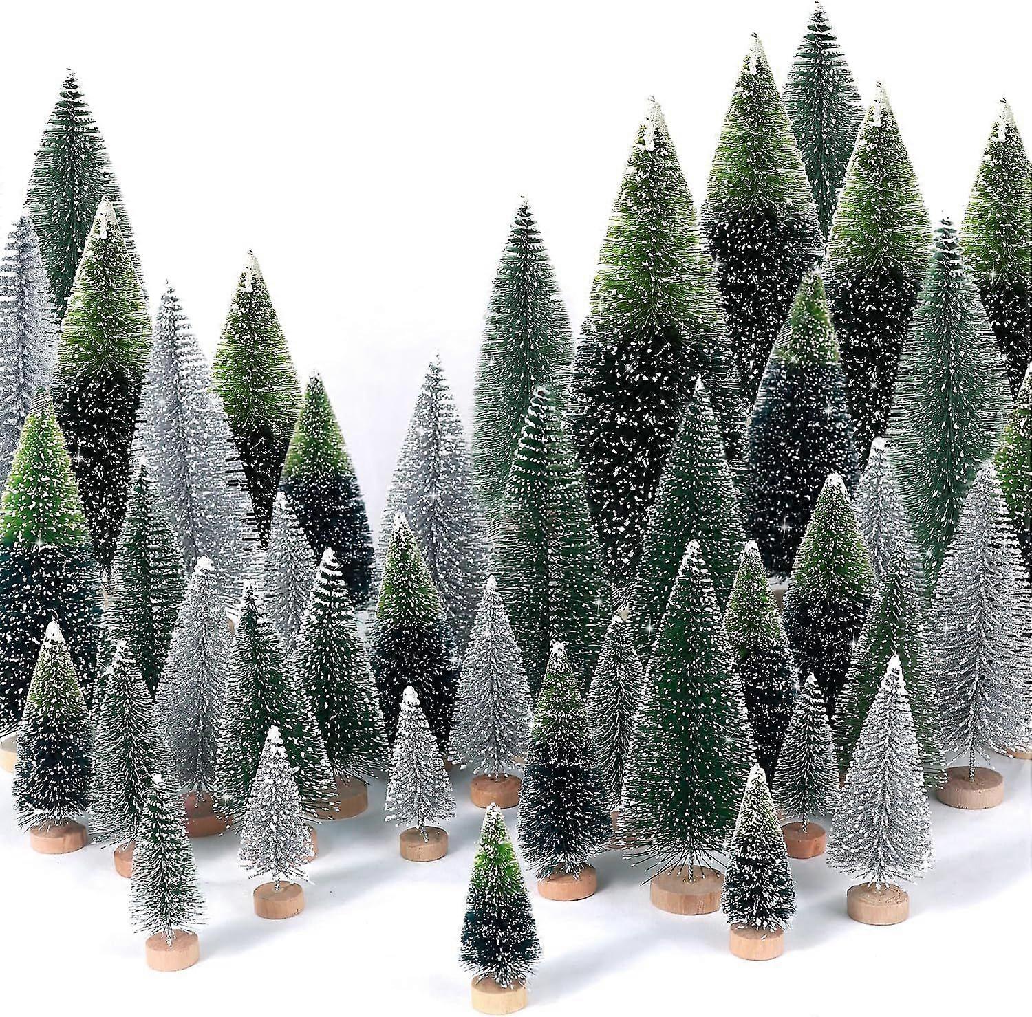 30Pcs Mini Artificial Christmas Trees with Wooden Base - Bottle Brush Table Decor for Xmas Party & Home Craft