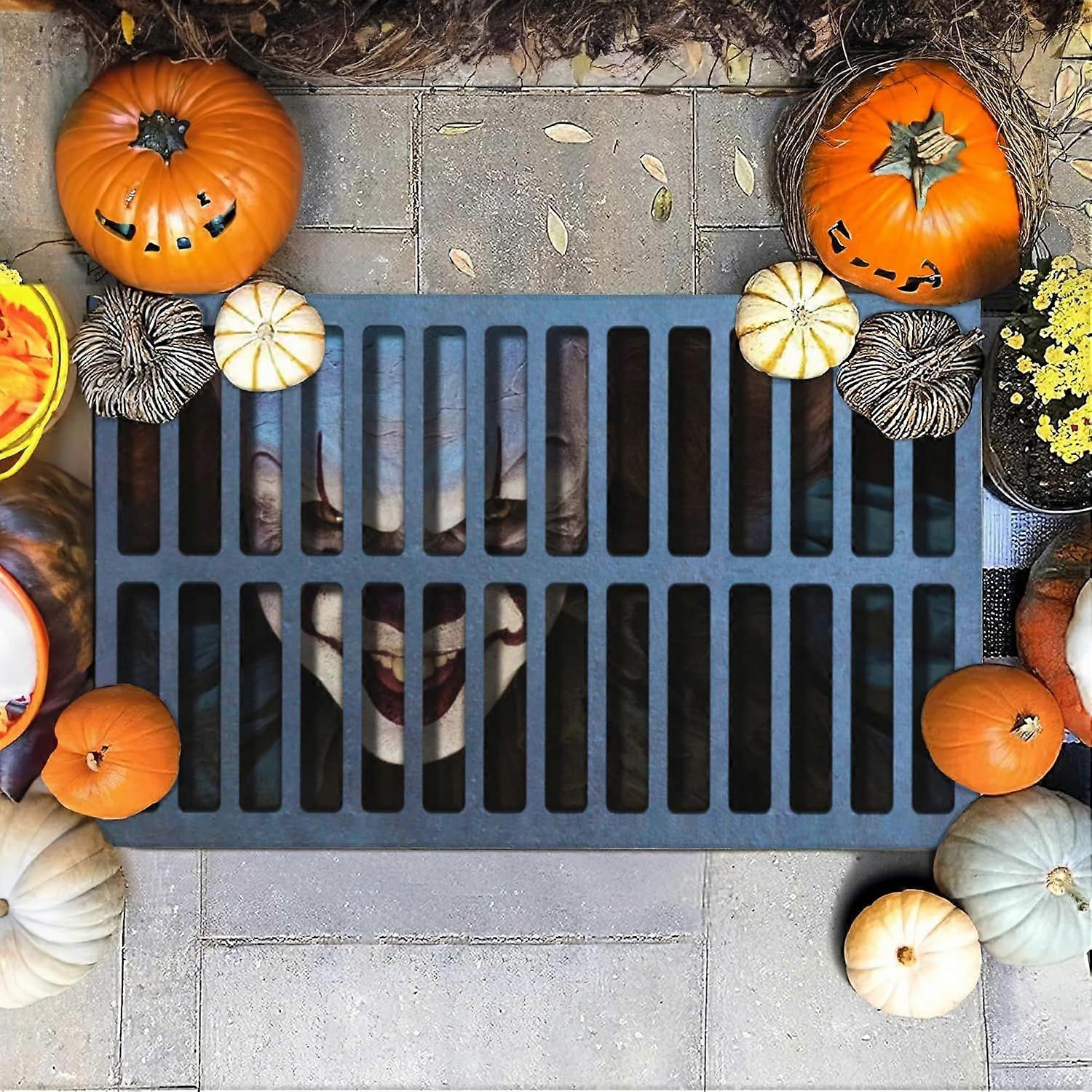Halloween Horror Clown Door Mat, Scary Welcome Rug with Non - Slip Rubber Backing, Low - Profile Entry Mat for Indoor/Outdoor Use, Ideal for Front Doo