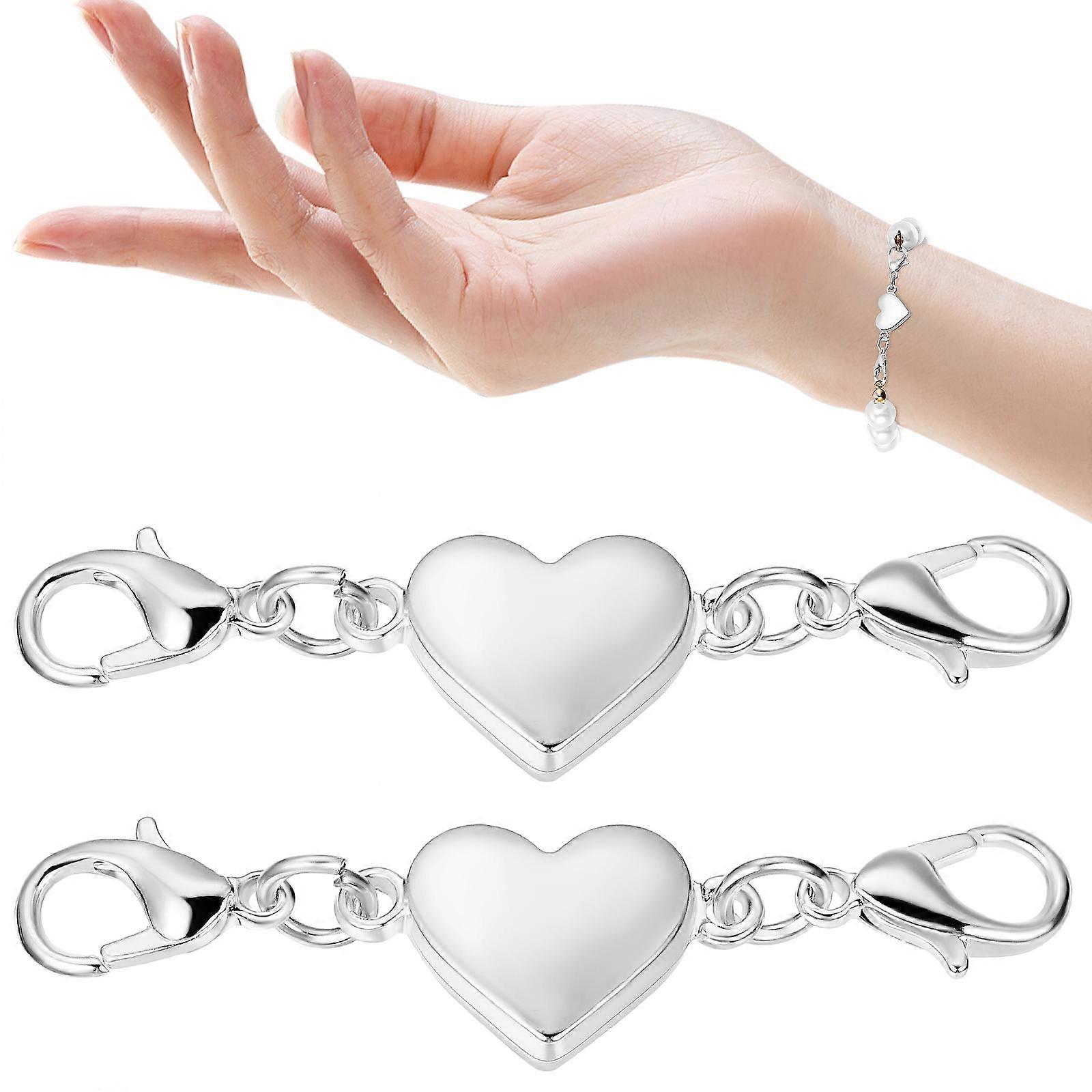 Magnetic Necklace Clasps Heart-Shaped for Connecting 6Pcs Silver Material