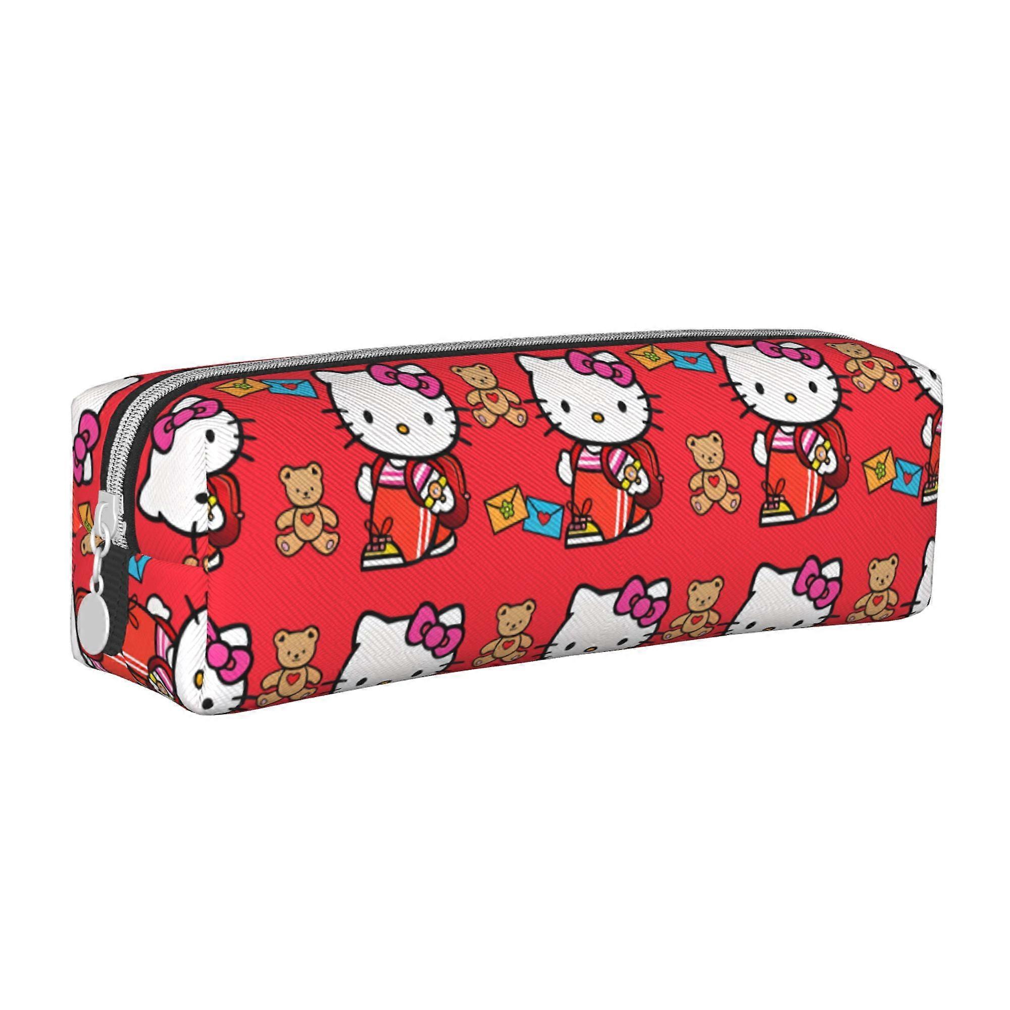 Hello Kitty Leather Simple Zipper Pencil Case Large Capacity Multifunctional Leather Simple Pencil Case