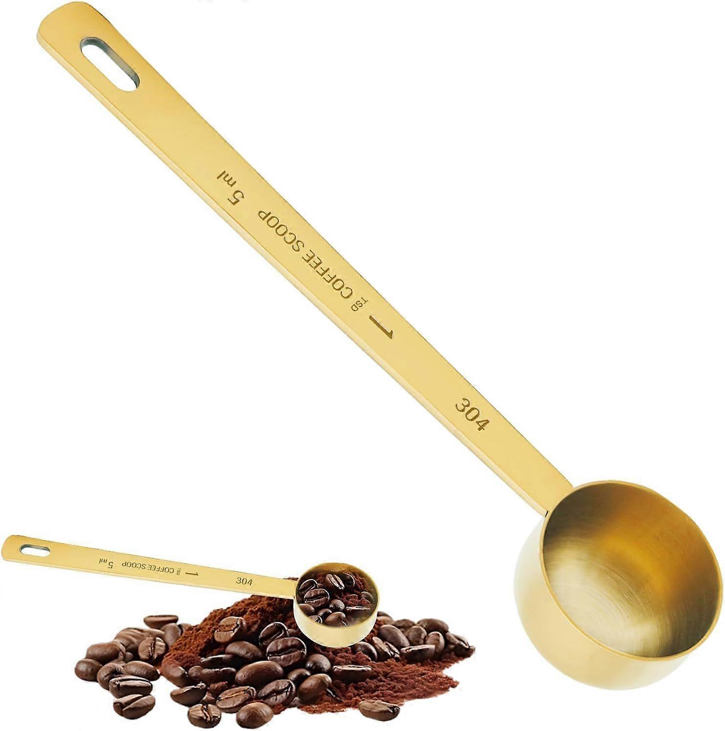 UIHRLM 5ML Measuring Spoon Gold Stainless Steel Coffee Scoop with Long Handle Precision Measuring Spoon for Coffee Loose Tea Collagen Supplements Prot