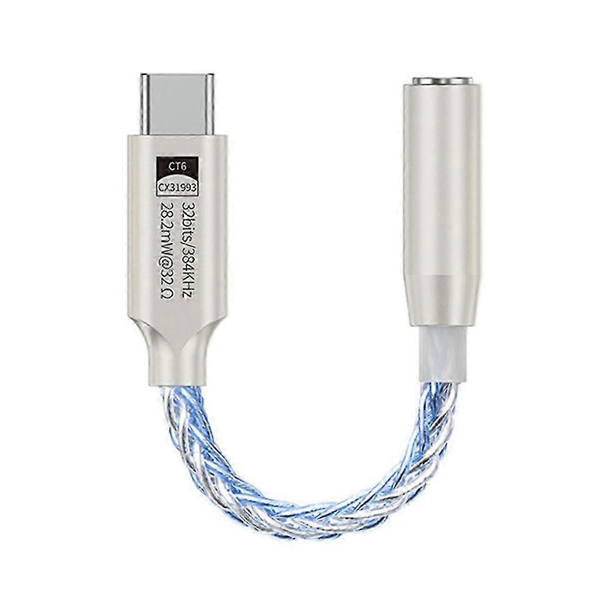 32Bit 384KHz HiFi USB Type C to 3.5mm Audio Adapter Hi-Res Digital Audio Decoder Headphone Jack AUX