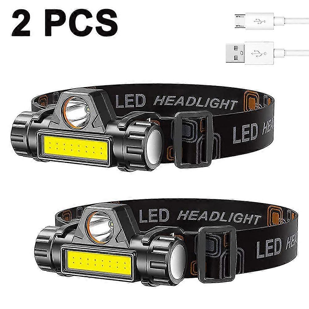 2 Pcs Rechargeable Headlamp , Super Bright & Lightweight Led Headlamp, Adjustable Beam, Angle & Strap