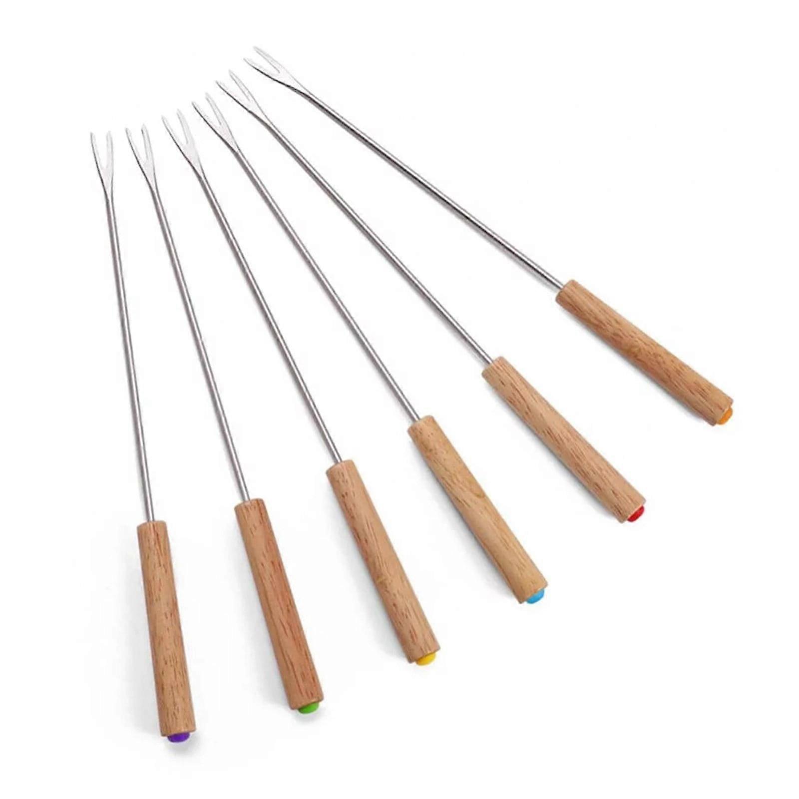 WRXMIJNHGSA 6 Packs Roasting Sticks With Wooden Handle Extendable Forks Barbecue Fork Telescoping Smores Skewers For Firepit And Sausage BBQ