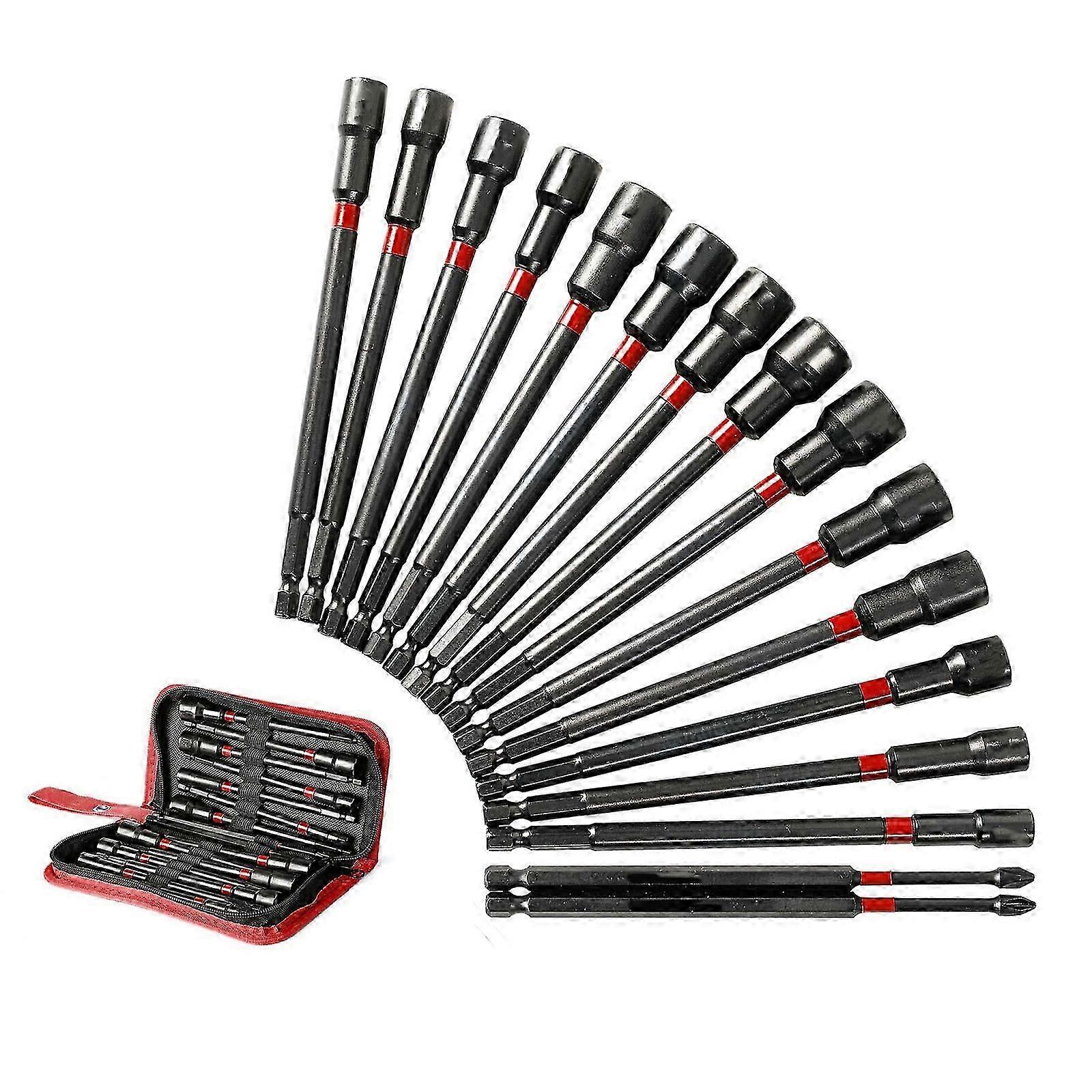 16Piece Magnetic Nut Driver Set for DIY Enthusiasts and Professional Long Shank Nut Driver Bit 1/4", 5/16", 3/8", 7/16" Cs