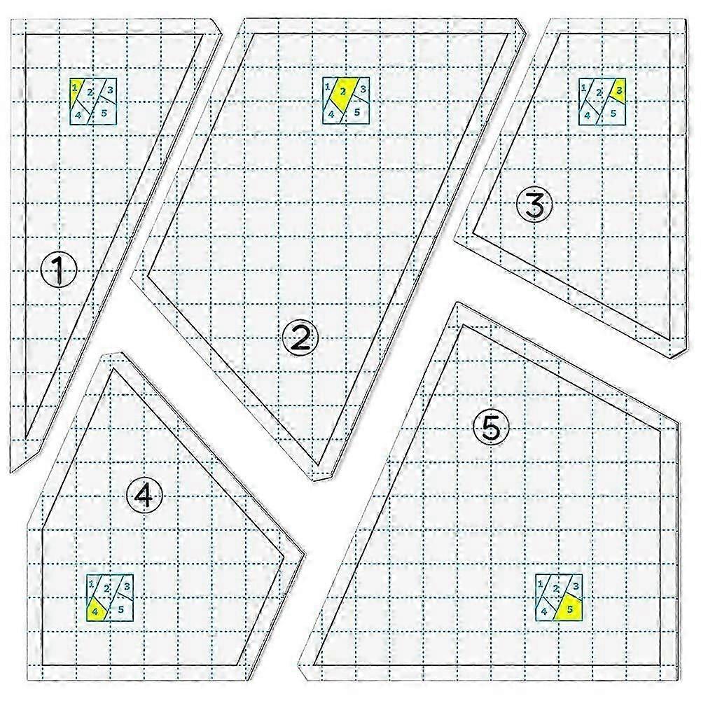 5-Piece Quilt Template Set for Sewing Machine, Clear Acrylic Patchwork Rulers for DIY Square Quilting Projects