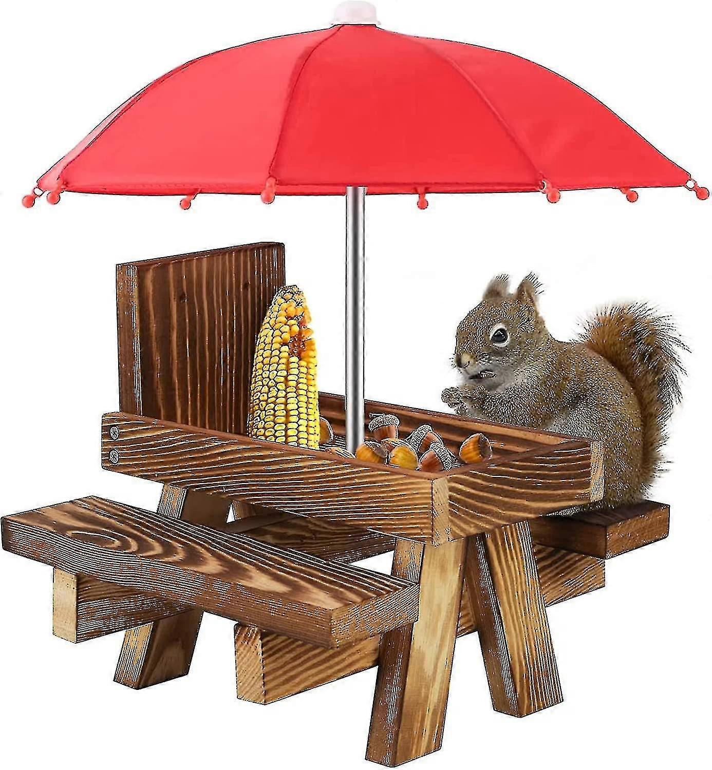Squirrel Feeder Weatherproof Squirrel Picnic Table Wooden Squirrel Feeding Table With Umbrella [advanced Quality!50%off] TY