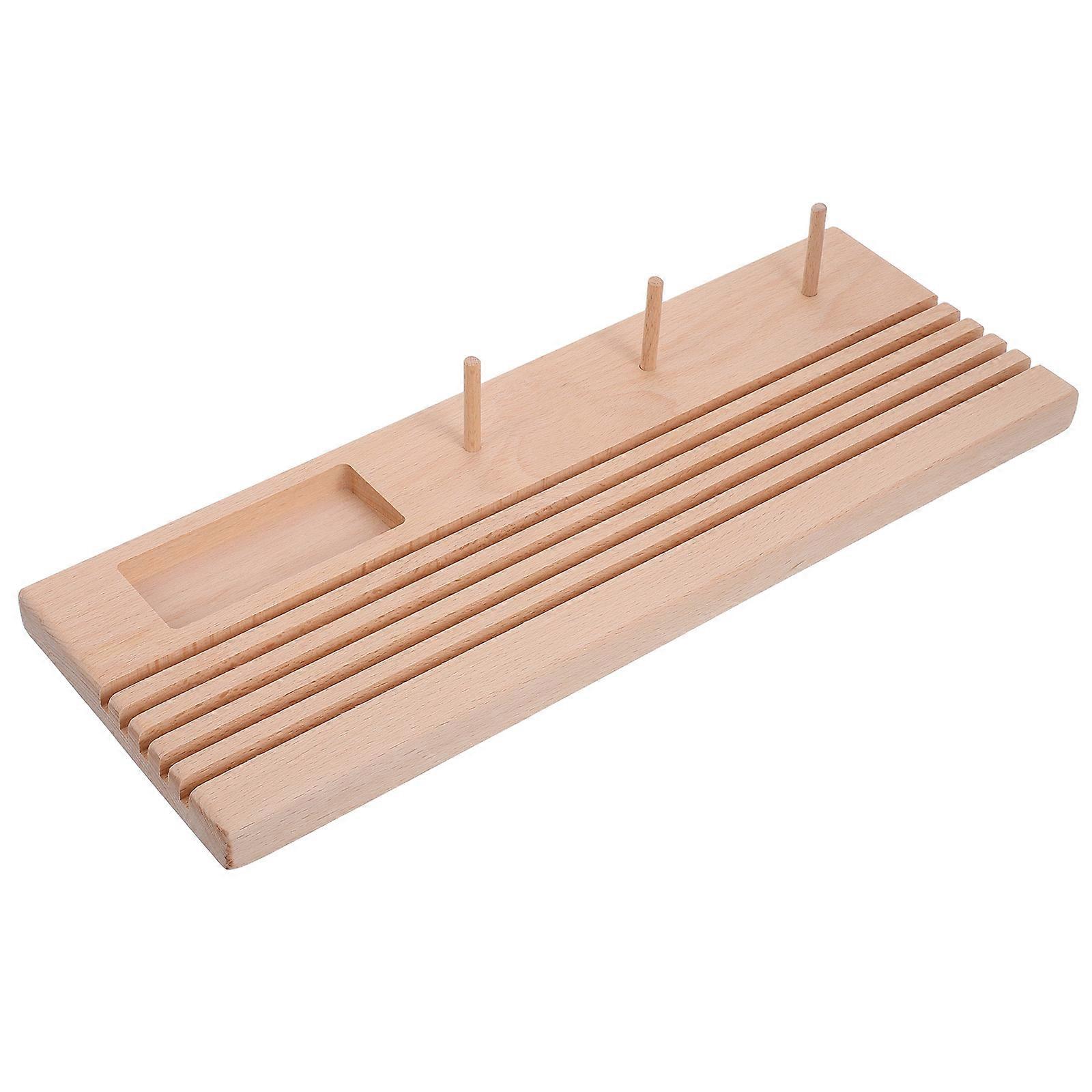 Beige Wooden Ruler Rack with Thread Spool Organizer for Home