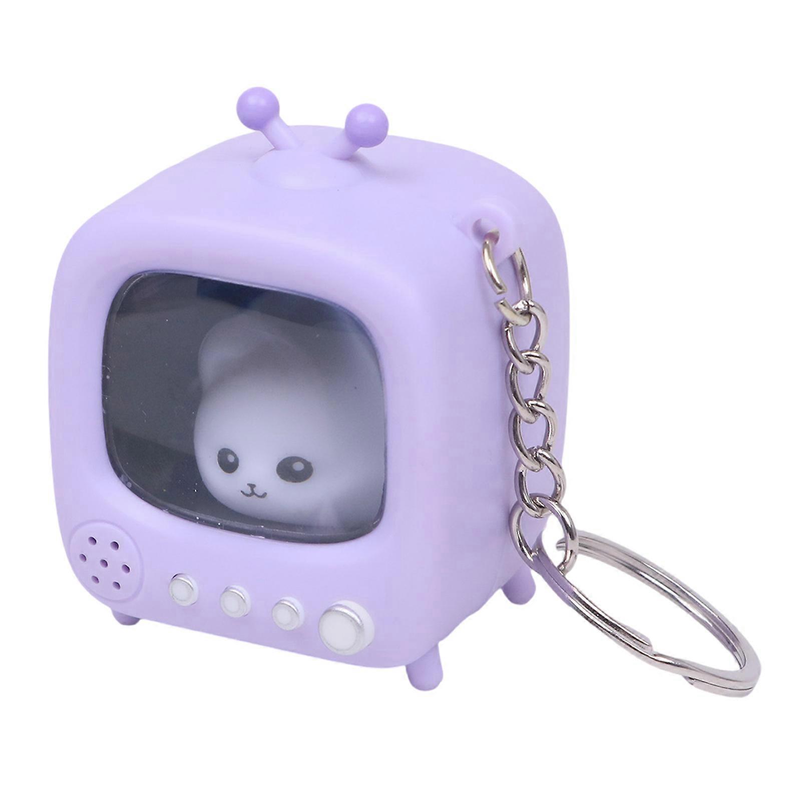 Retro Mini TV Key Holder With LED Light Light Function Compact Design Decoration For Keys Purse Travel Essential  Purple