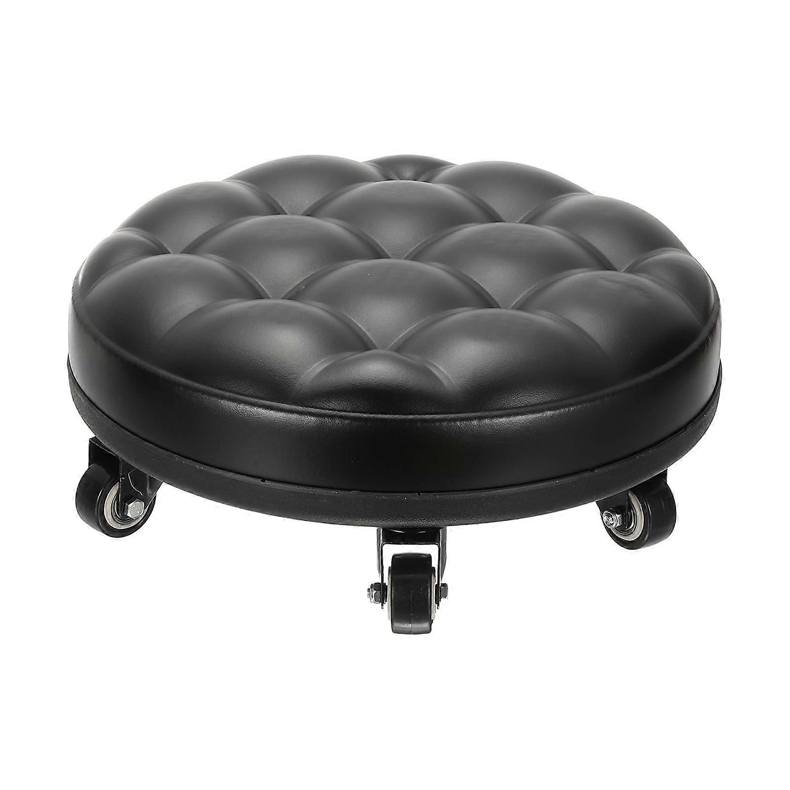 Low Height Rolling Stool with Wheels PU Leather Seat for Home Office Gym Use 5.1' Brown