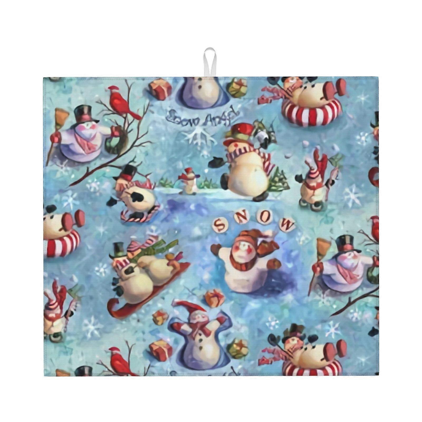 Merry Christmas Dish Drying Mat For Kitchen Counter, Microfiber Dish Mat, Fast Absorbent Draining Pad