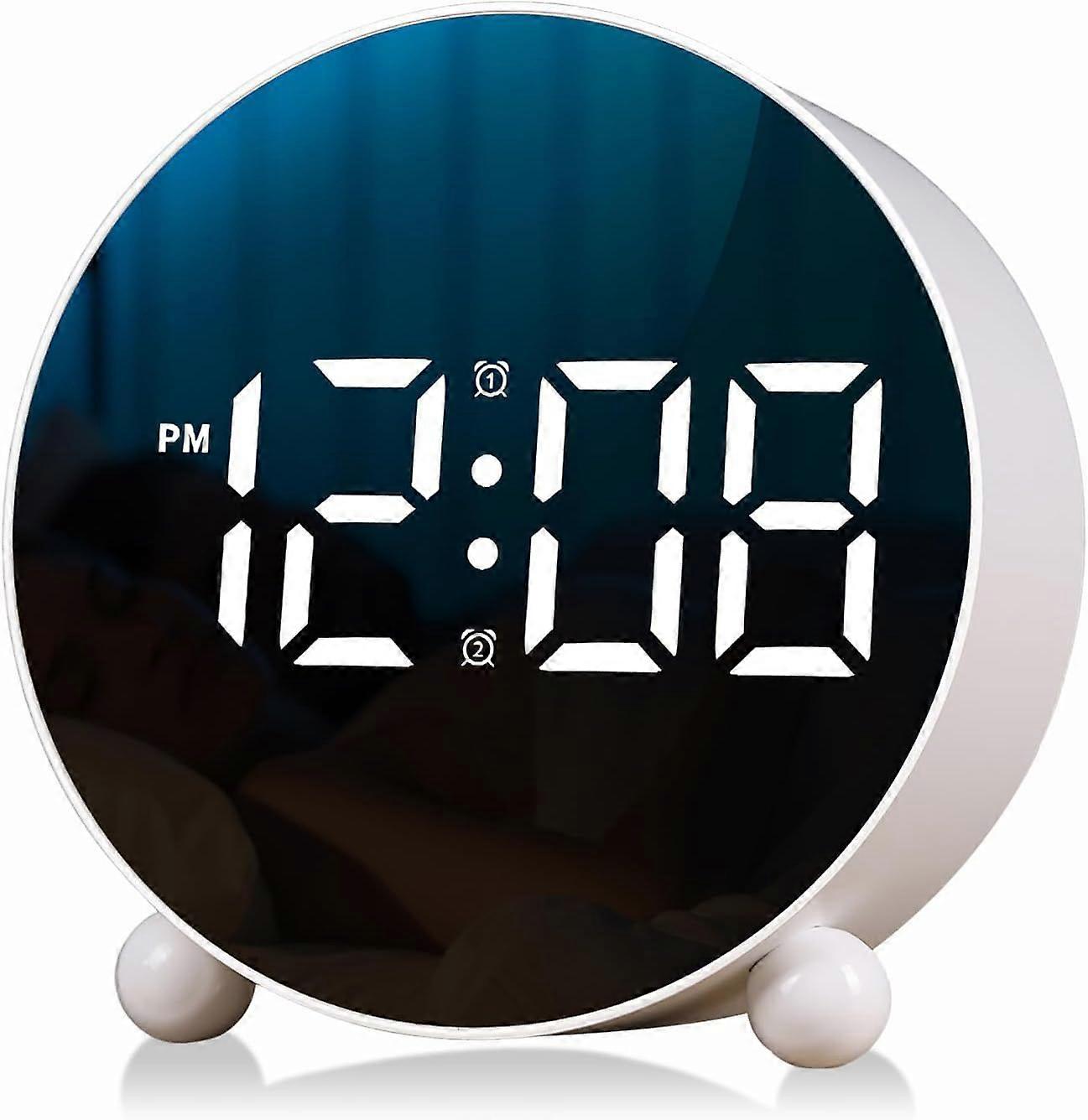 Digital Alarm Clock, Round LED Display Alarm Clock, Small Digital Clock with Double Bell