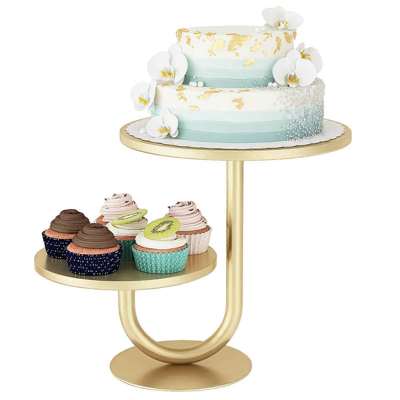 Gold Two Tier Cake Stand with Elegant Display for Weddings and Parties, Detachable Stable Base