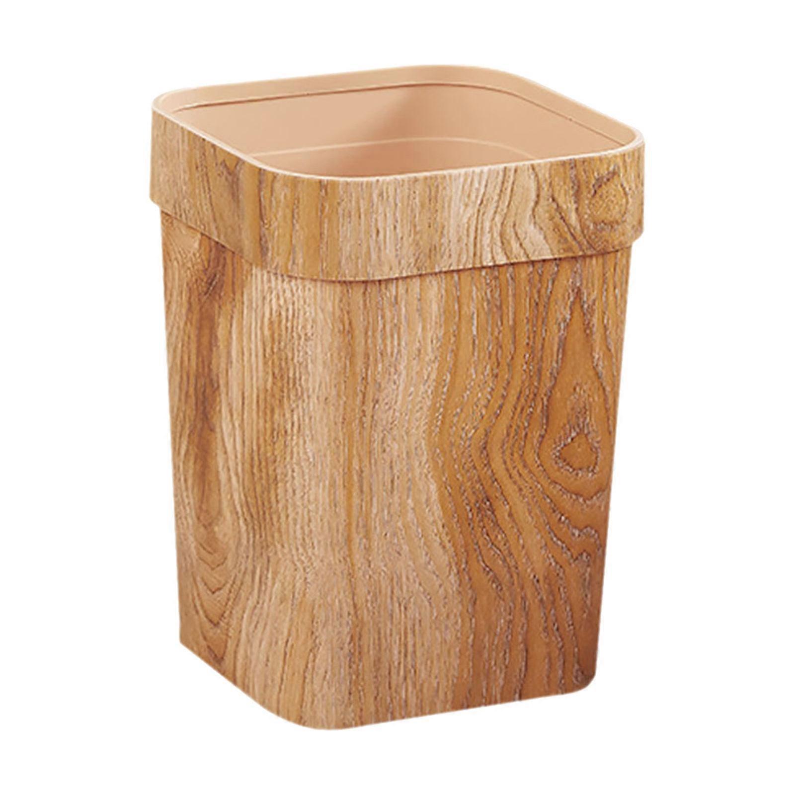 Chocolate Plastic Trash Can with Wood Grain Pattern for Home Use Simple and Compact Design 7.5 Gallons