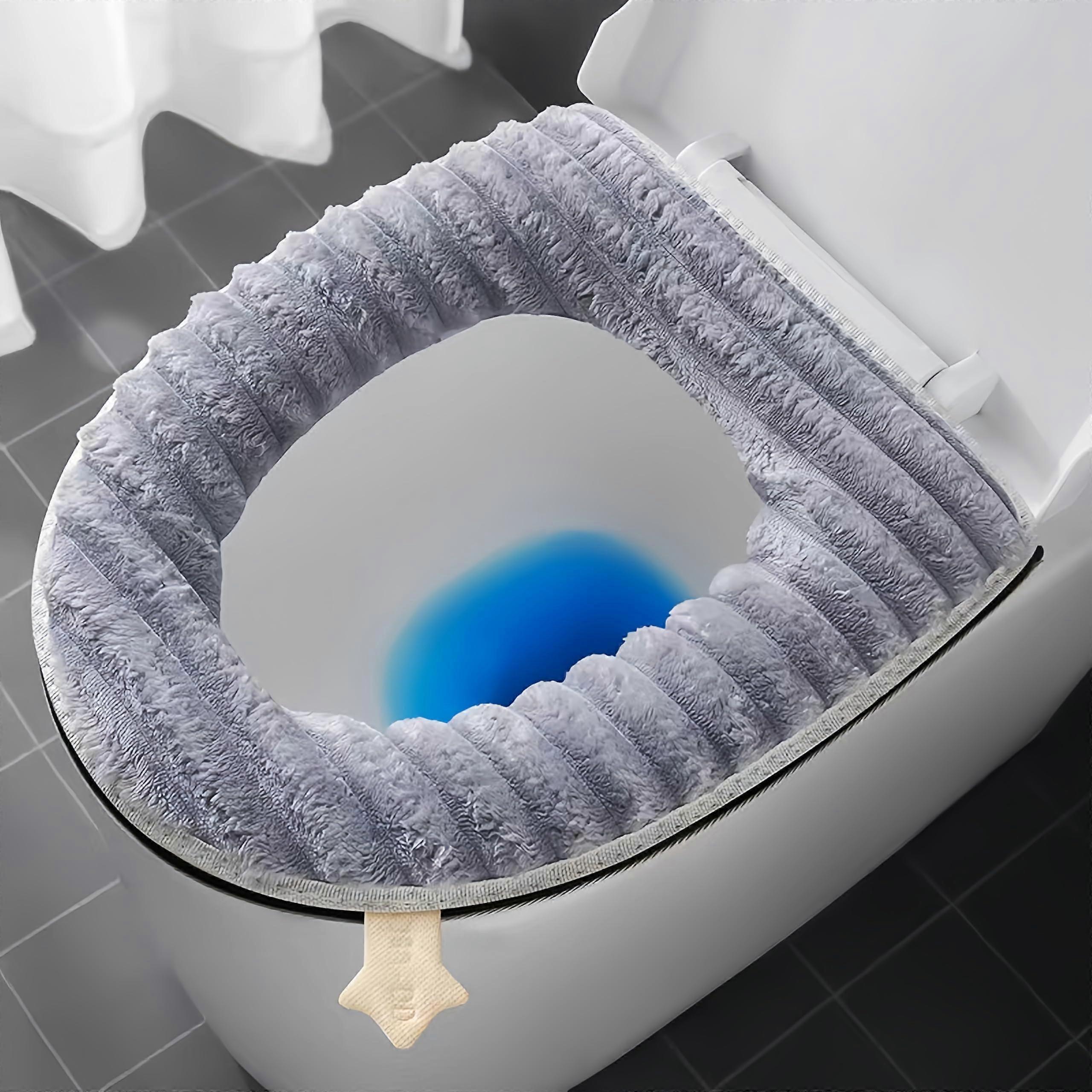 Fleece Toilet Seat Cushion with Zipper, Warm Soft Plush Cover, Waterproof Backing, Universal Fit, Gray