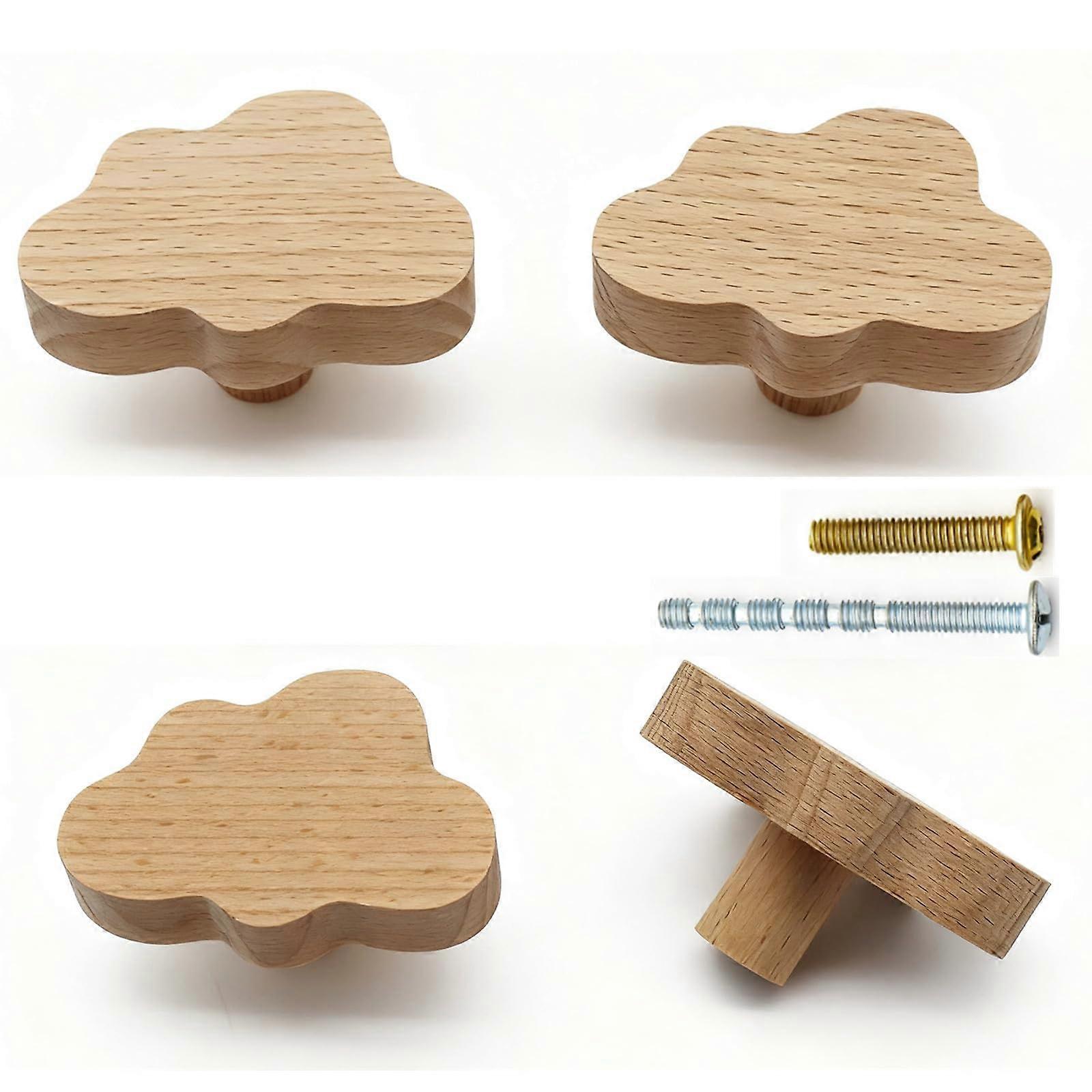 Cloud Shaped Wooden Drawer Knobs and Dresser Pulls, Beech Wood Cabinet Handles for Nursery Furniture, Set of 4
