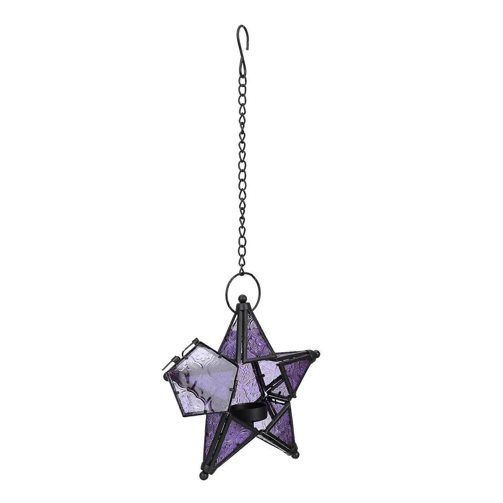 FivePointed Star Hanging Candle Holder with Colorful Glass and Iron for Warm Ambient Lighting