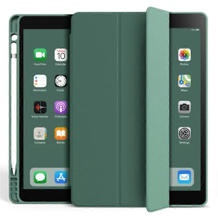 Capa elegante em couro para iPad de 10,2 polegadas (7/8/9), verde meia-noite, com compartimento para caneta.