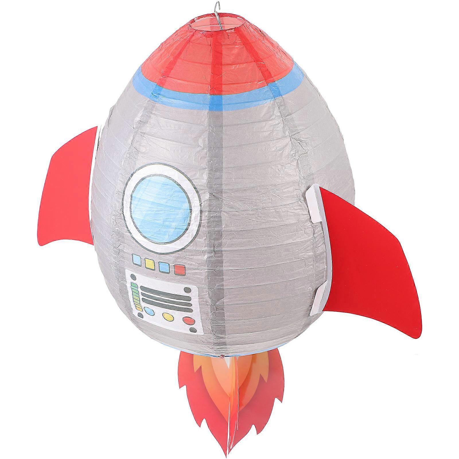 Space Theme Paper Lanterns Hanging Decoration For All Ages Multi Color Rocket Shape 1Set