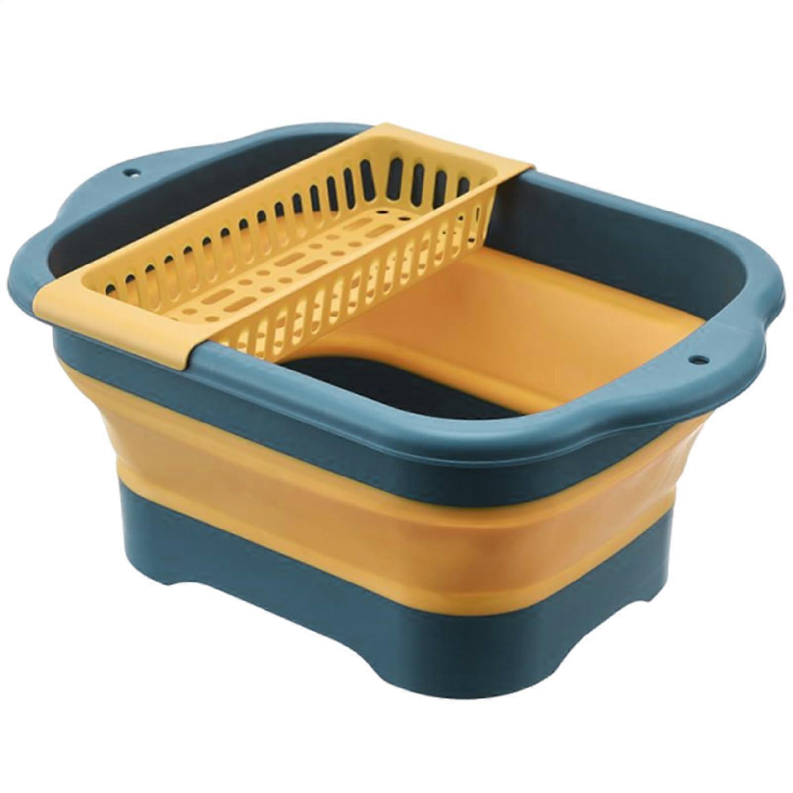 Foldable Washing Basin with Drain Plug and Strainer for Kitchen Camping Laundry Fruit