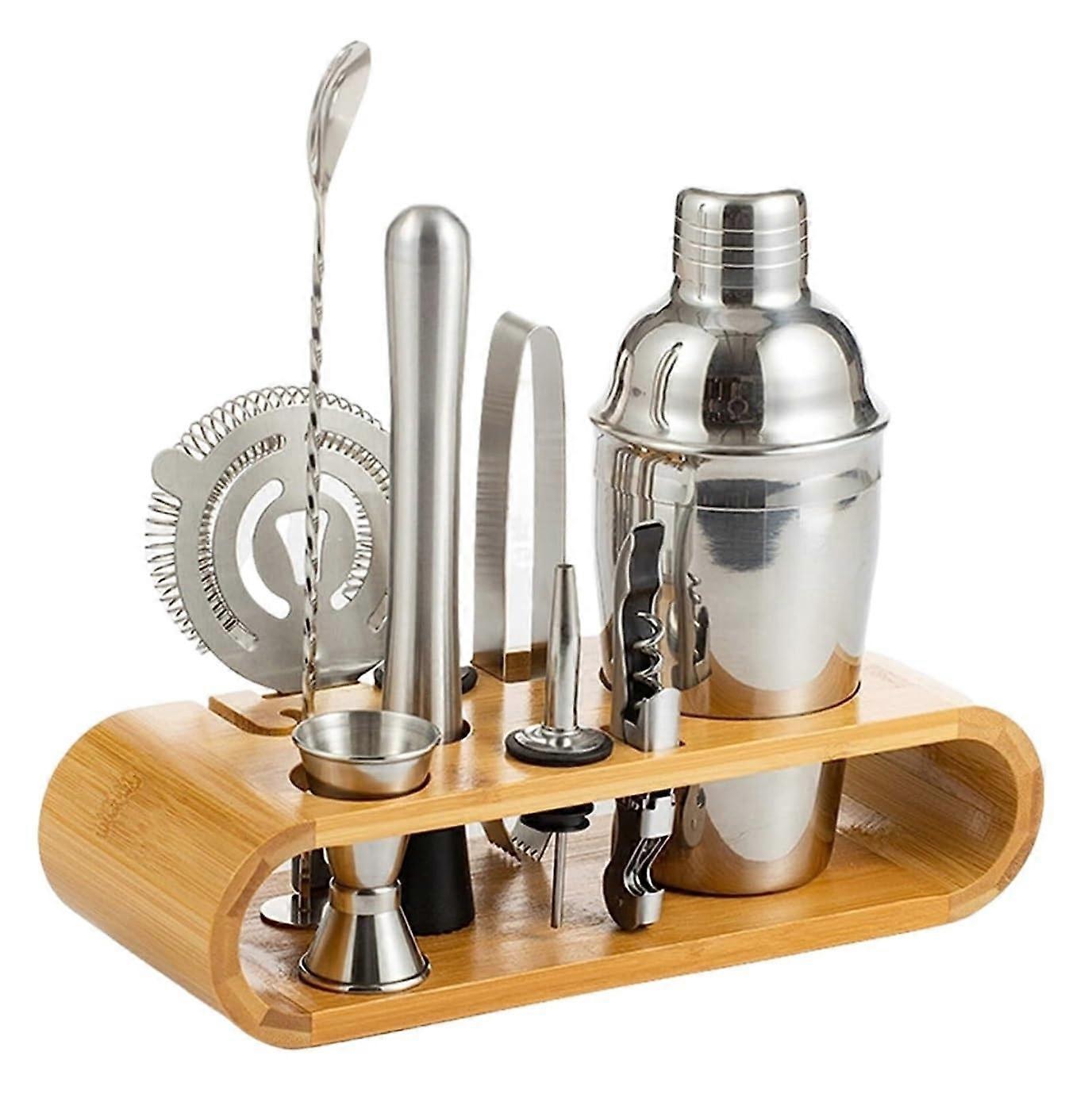 Cocktail Shaker Set 10Piece Bartender Kit with Bamboo Stand, Rustproof Stainless Steel Tools