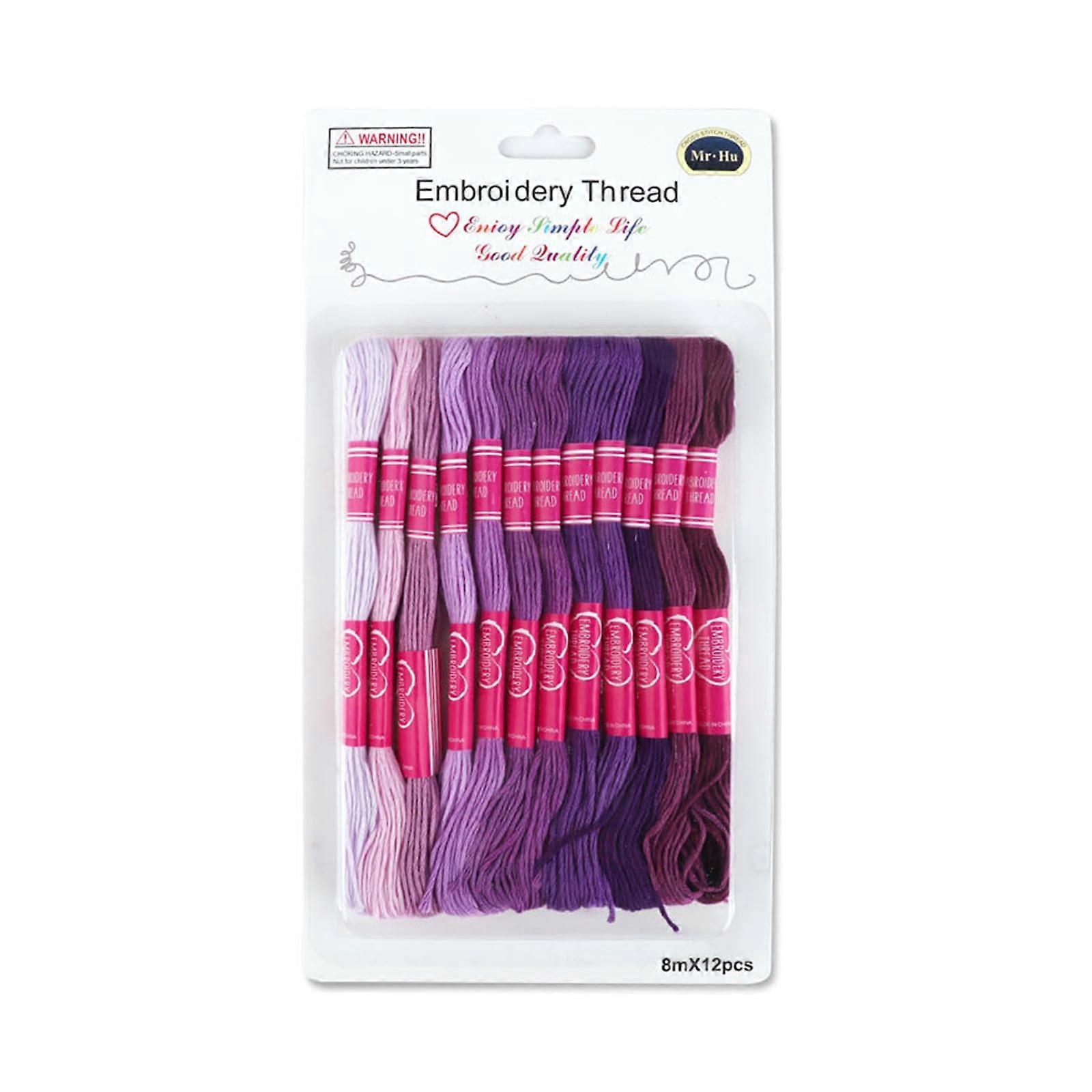 Gradient Purple Embroidery Thread Set 12pcs Polyester Cross Stitch Strands for Sewing and Crafts