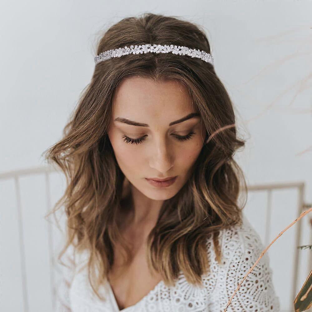 Platinum Plated Cubic Zirconia Bridal Headband with Elegant Rectangular Design Wedding Tiara