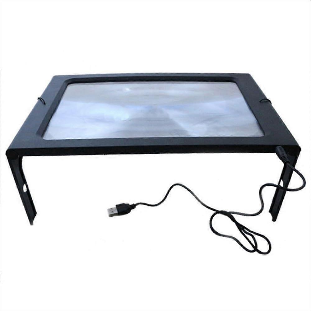 USB Illuminated A4 Reading Magnifier with LED Light, Foldable Stand and Neck Lanyard