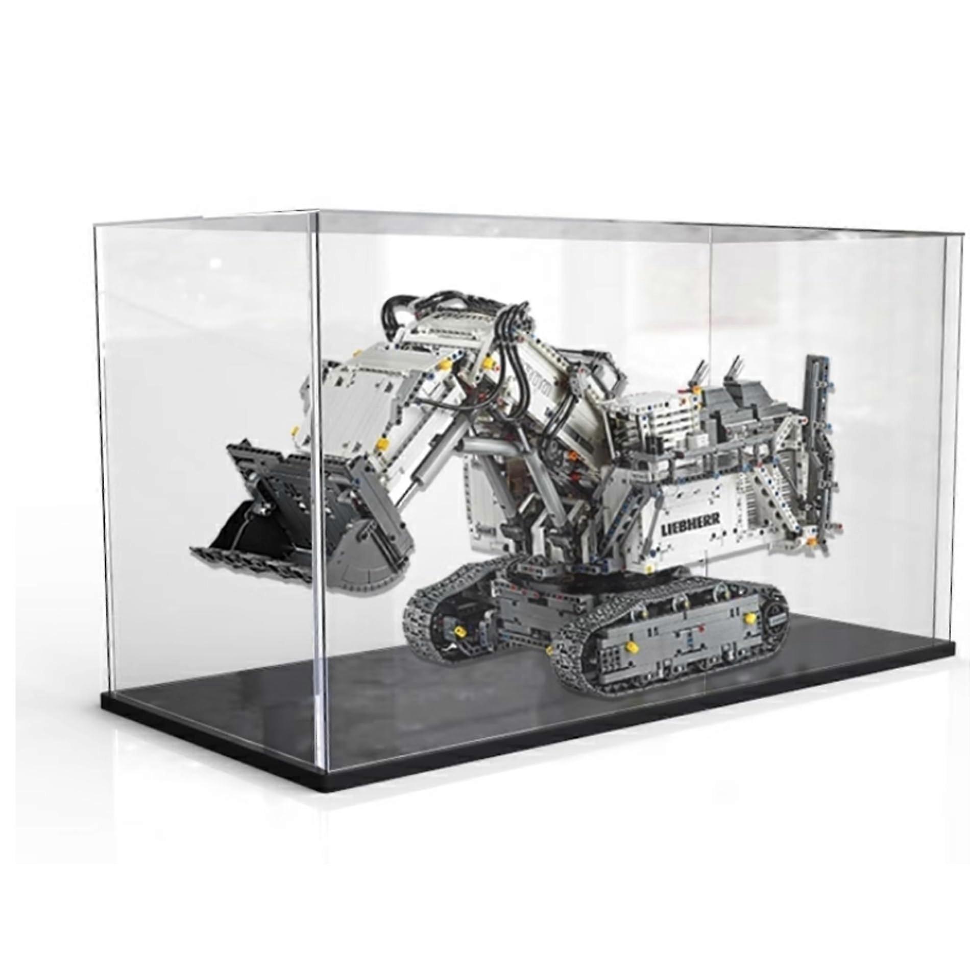 Black Dustproof Display Case with Mirrored Back and Aluminum Frame for  Technic 42100 Excavator Model