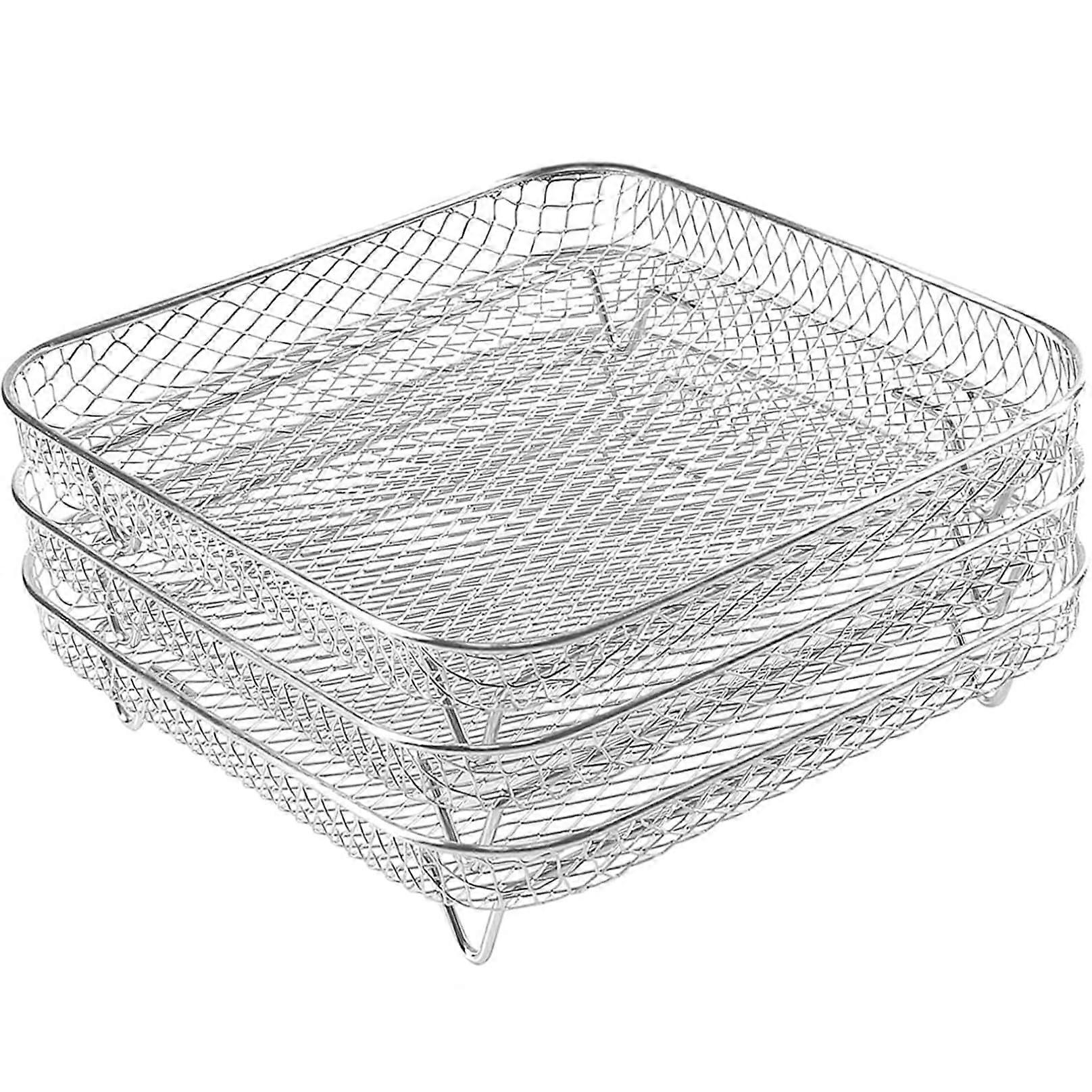 3 Layer Stainless Steel Air Fryer Rack 8x8 Inch Square Stackable Design for Even Cooking