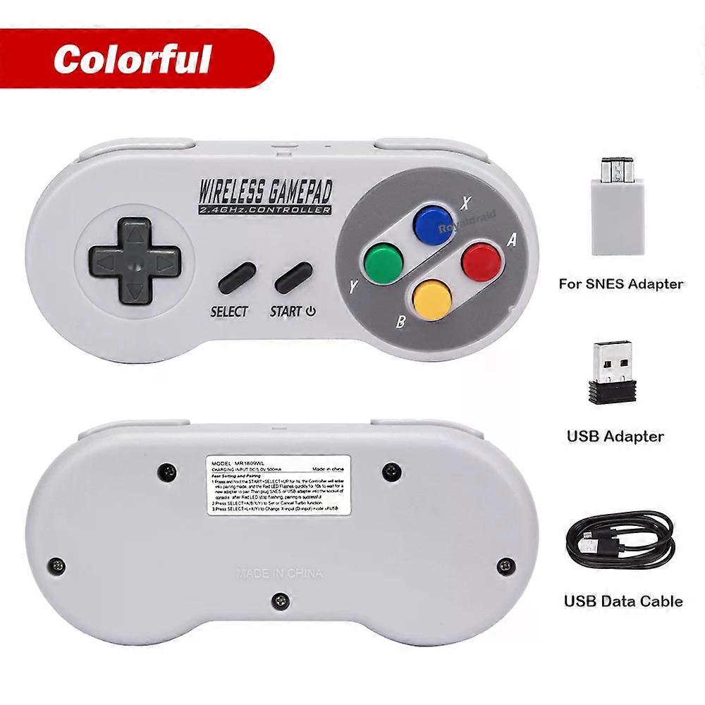 2 Reciever Game Controller Wireless Colorful Button 2.4G Gamepad Joypad Joystick Compatible for SNES Mini PC For NS Switch